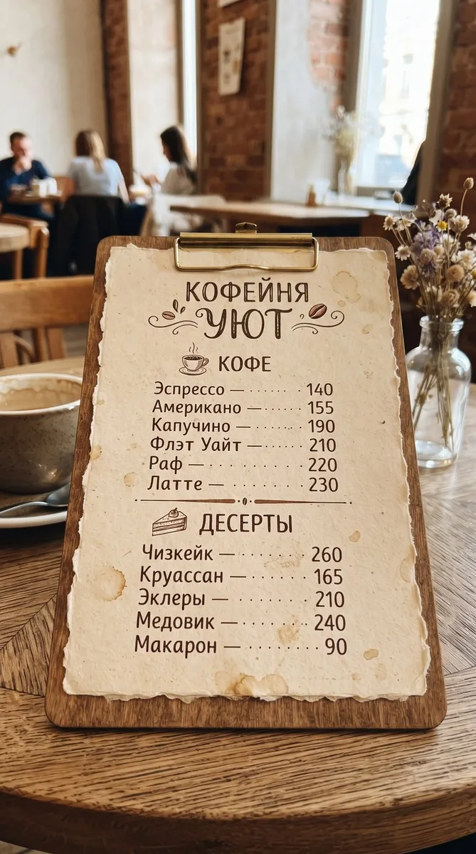 Пример результата: Меню для кафе