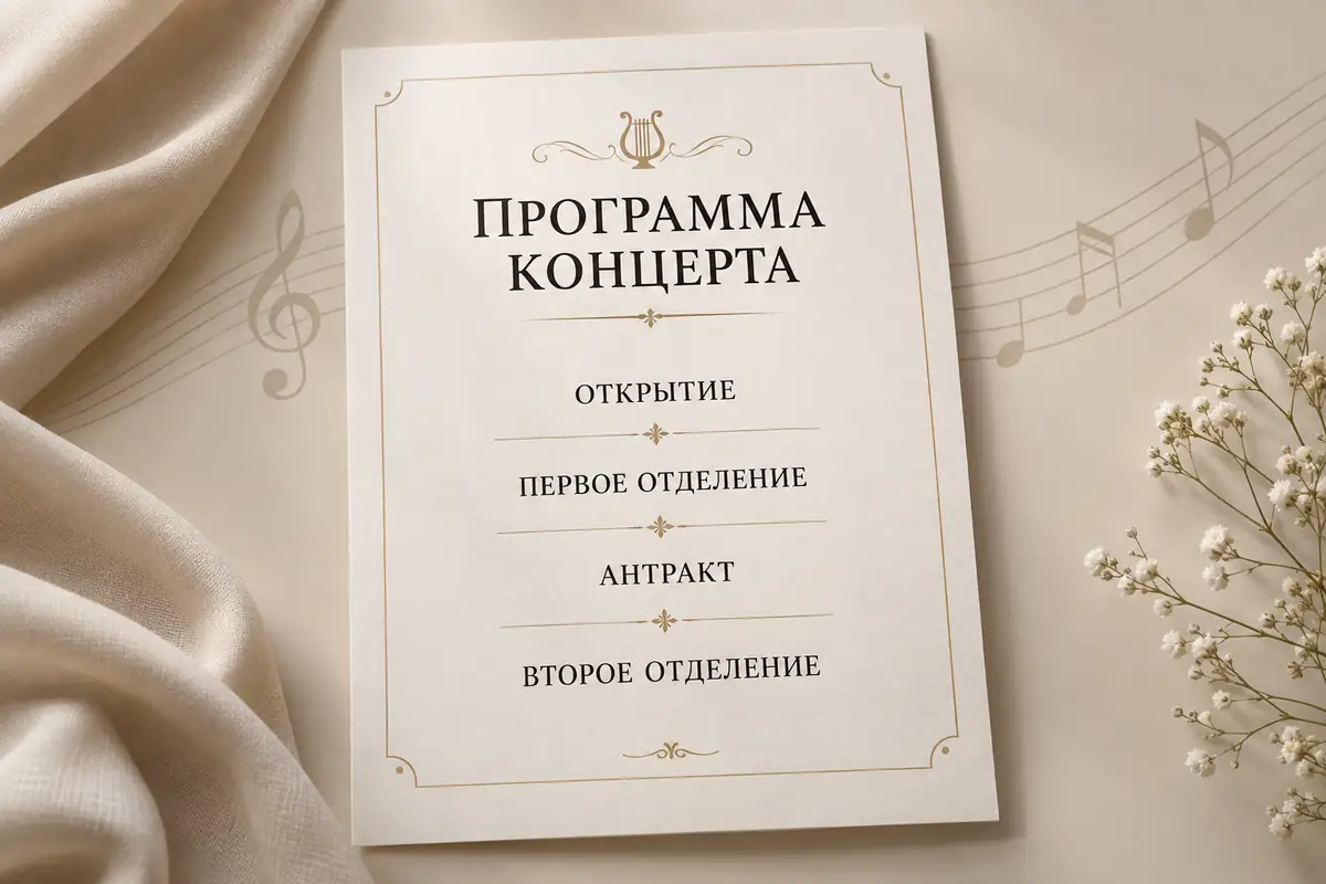 Иллюстрация программы концерта с порядком отделений и антрактом