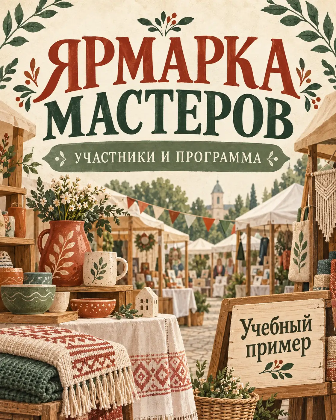 Учебная афиша ярмарки мастеров с иллюстрацией ремесленных изделий