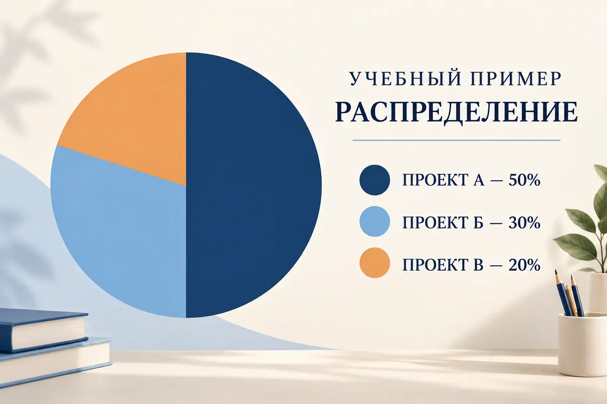 Иллюстрация учебной круговой диаграммы с тремя секторами и легендой