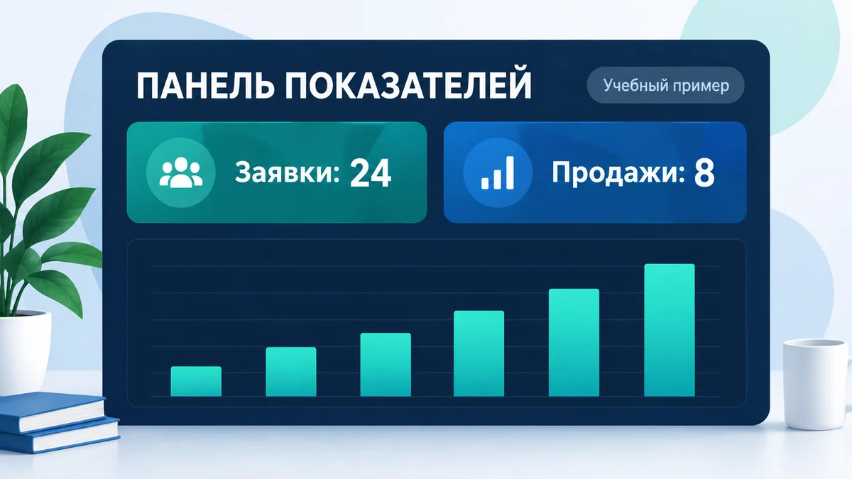 Учебный статичный макет панели показателей с двумя карточками