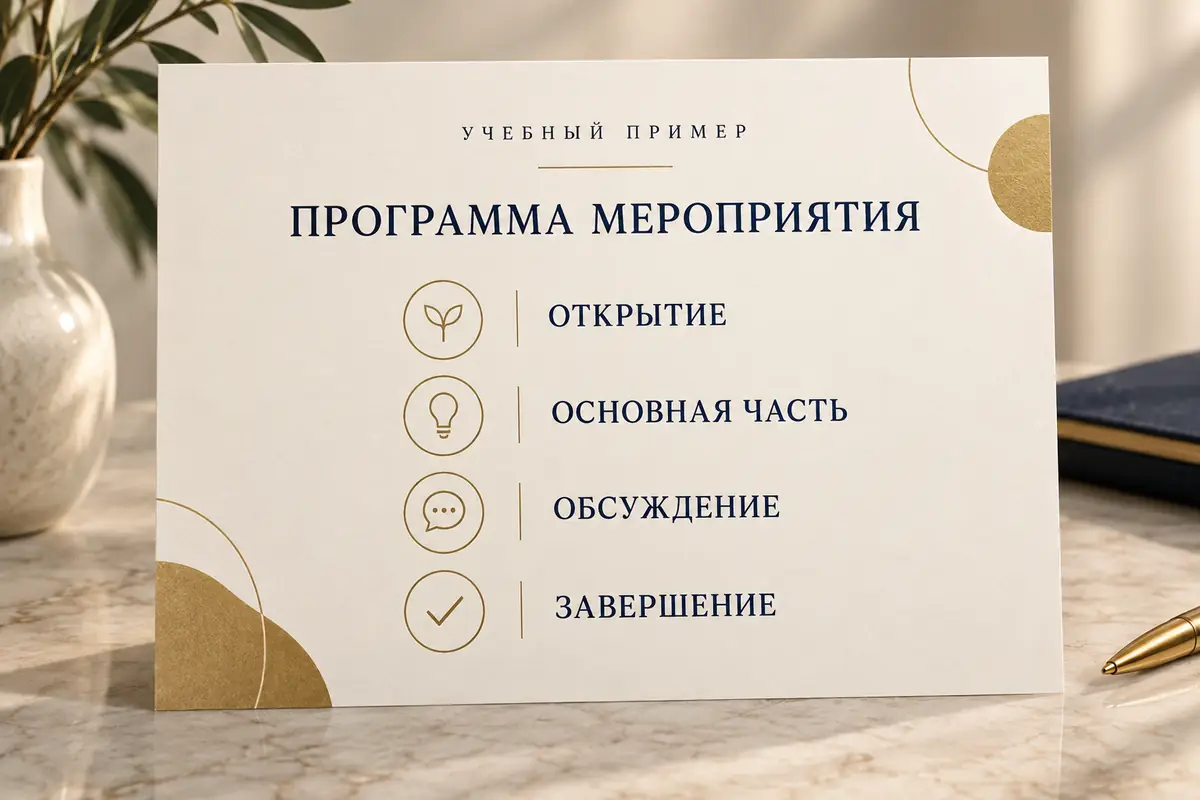 Иллюстрация программы мероприятия с четырьмя частями в заданном порядке