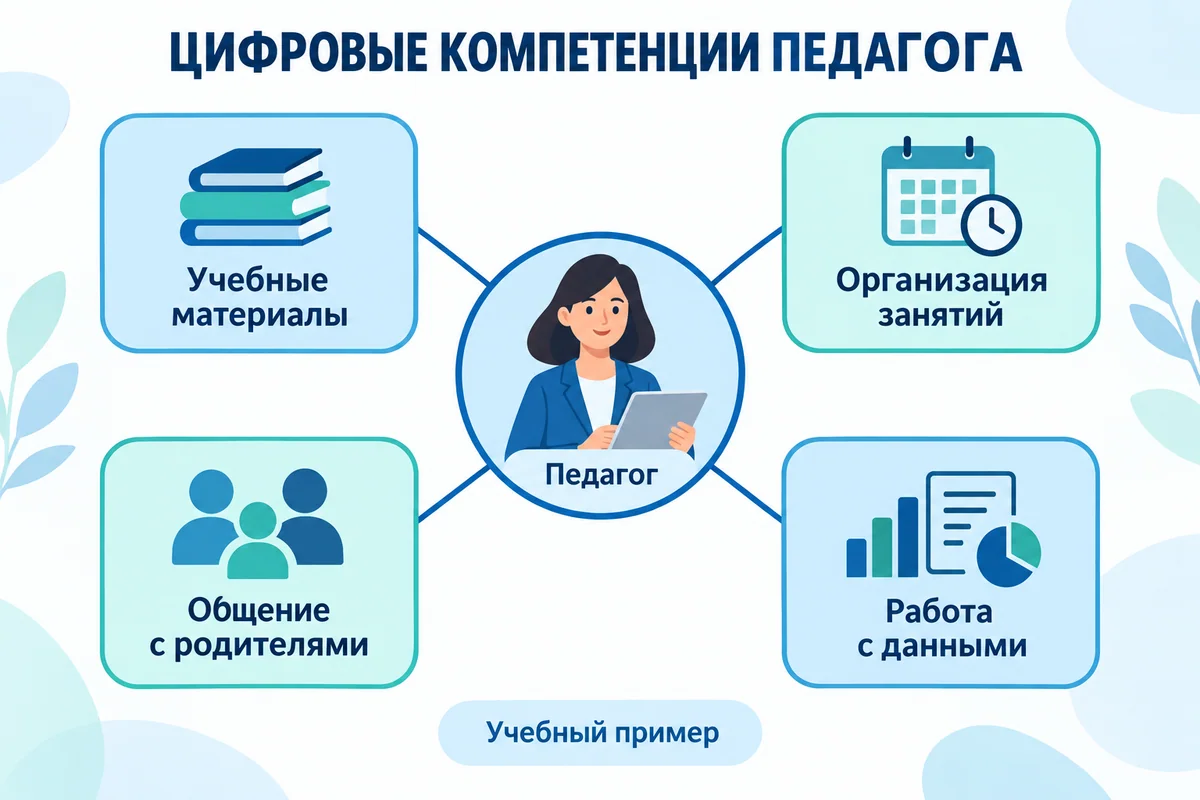 Учебная карта цифровых компетенций педагога с четырьмя группами навыков