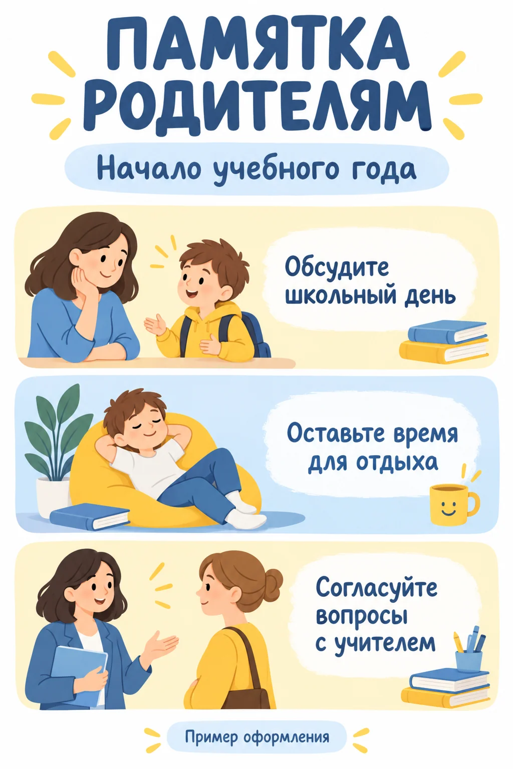 Пример памятки родителям с тремя общими рекомендациями к началу учебного года