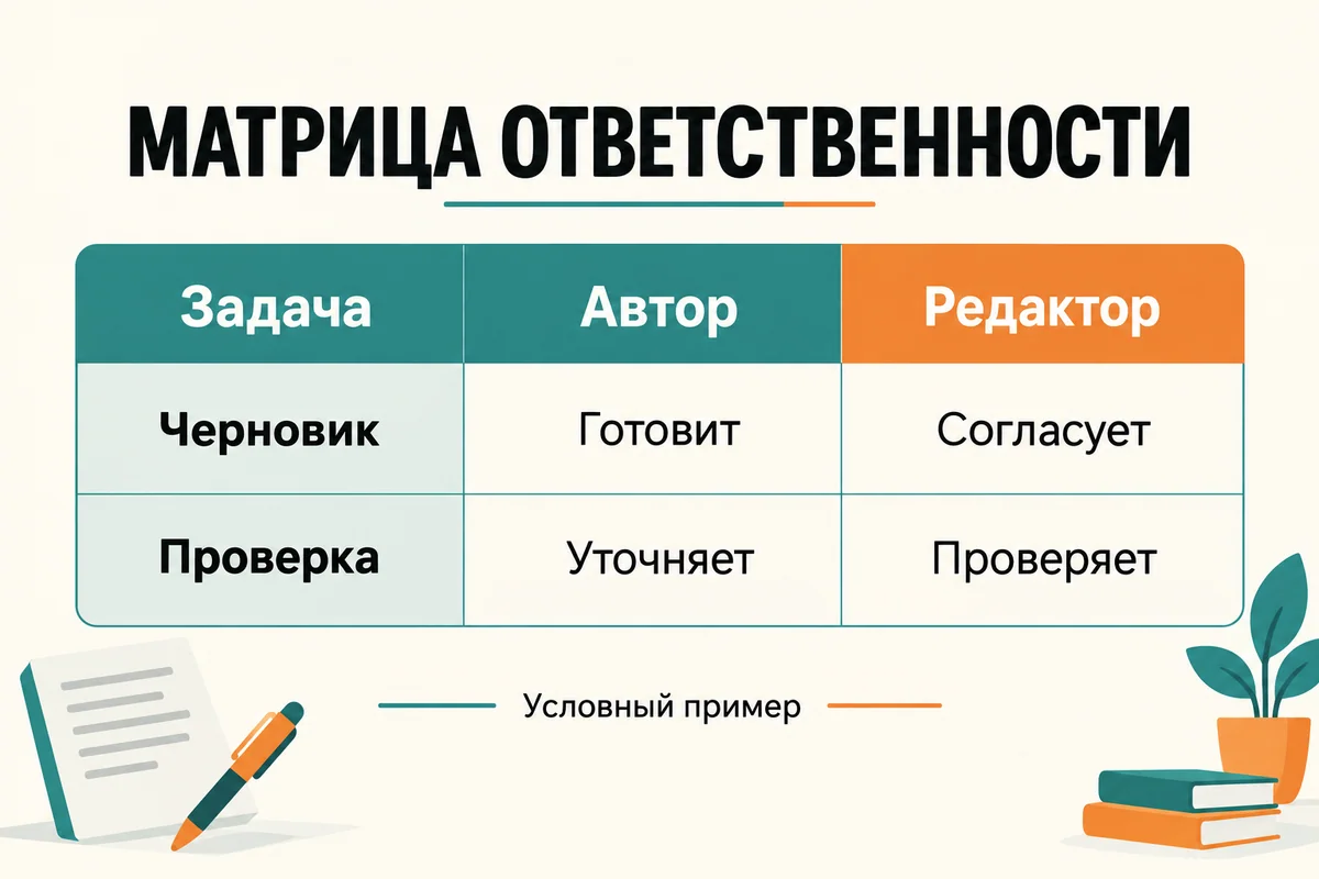 Матрица ответственности: что делают автор и редактор на этапах черновика и проверки